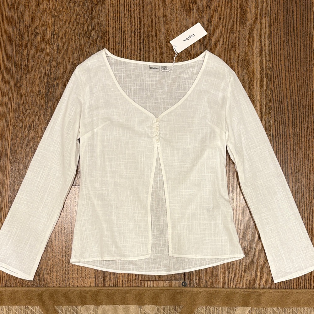 Rhythm White Linen Long Sleeve Blouse